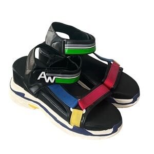 Women's Multicolor Grn/Blue/ Yellow and Red Platform Sandals. Size 40.